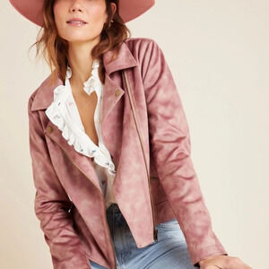 Anthropologie Lucy Pink Suede Tie Dye Moto Jacket